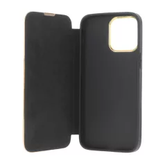  Smart Gold Frame MagSafe Apple iPhone 12 / 12 Pro 2020 (6.1) oldalra nyíló könyv tok szilikon belsővel fekete