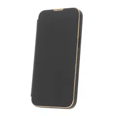   Smart Gold Frame MagSafe Apple iPhone 13 Pro Max (6.7) oldalra nyíló könyv tok szilikon belsővel fekete