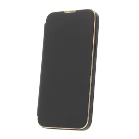   Smart Gold Frame MagSafe Apple iPhone 13 Pro Max (6.7) oldalra nyíló könyv tok szilikon belsővel fekete