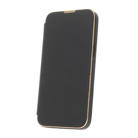 Smart Gold Frame MagSafe Apple iPhone 13 Pro Max (6.7) oldalra nyíló könyv tok szilikon belsővel fekete