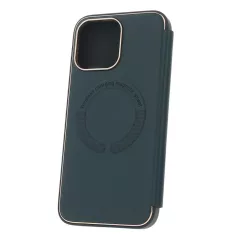   Smart Gold Frame MagSafe Apple iPhone 13 Pro (6.1) oldalra nyíló könyv tok szilikon belsővel zöld