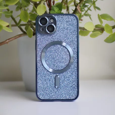 Glitter Chrome Mag - Apple iPhone 13 (6.1) kameravédős, MagSafe tok kék