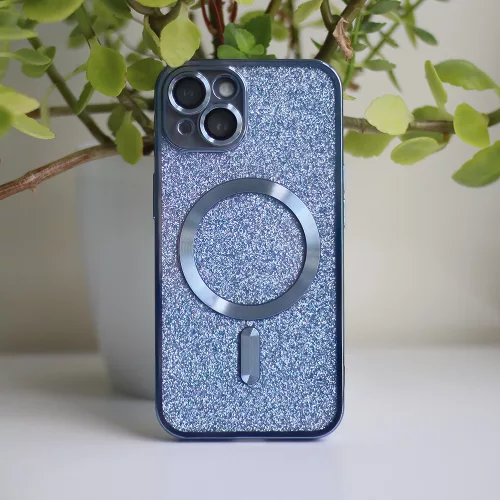 Glitter Chrome Mag - Apple iPhone 12 Pro Max 2020 (6.7) kameravédős, MagSafe tok kék