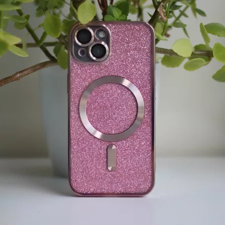 Glitter Chrome Mag - Apple iPhone 14 Pro (6.1) kameravédős, MagSafe tok pink