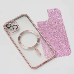   Glitter Chrome Mag - Apple iPhone 14 (6.1) kameravédős, MagSafe tok pink