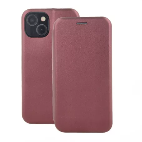 Forcell Elegance Apple iPhone 15 (6.1) oldalra nyíló mágneses könyv tok szilikon belsővel burgundi