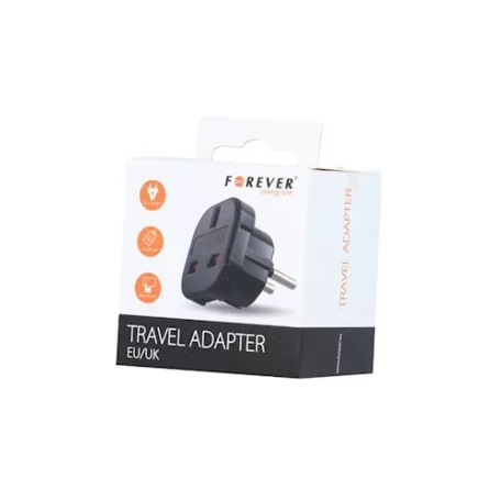 Forever hálózati töltő átalakító adapter angolról (UK) EU-ra fekete