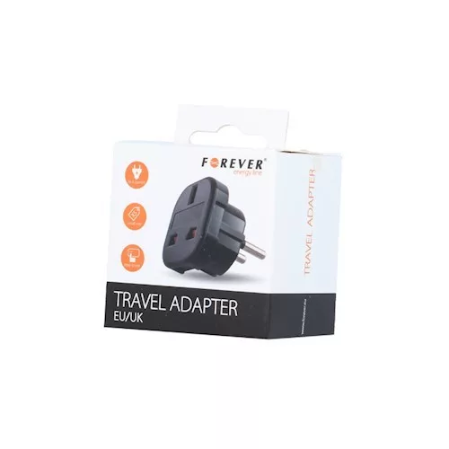 Forever hálózati töltő átalakító adapter angolról (UK) EU-ra fekete