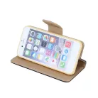Fancy Apple iPhone 15 Plus (6.7) oldalra nyíló mágneses könyv tok szilikon belsővel fekete - arany