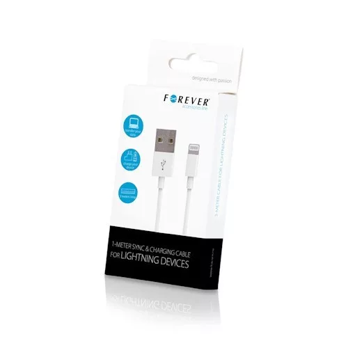 Forever Apple USB - Lightning (8Pin) fehér adatkábel 1A 3m