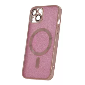   Glitter Chrome Mag - Apple iPhone 15 (6.1) kameravédős, MagSafe tok pink