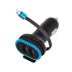   Forever Super Fast szivargyújtó töltő 2x USB és 1x Lightning kábellel, (Max 3A) 15W