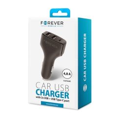   Forever CC-05 Super Fast szivargyújtó töltő 2x USB és 1x Type-C foglalattal, (Max 4.8A) 24W