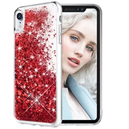 Liquid Glitter - Samsung G960 Galaxy S9 piros szilikon tok