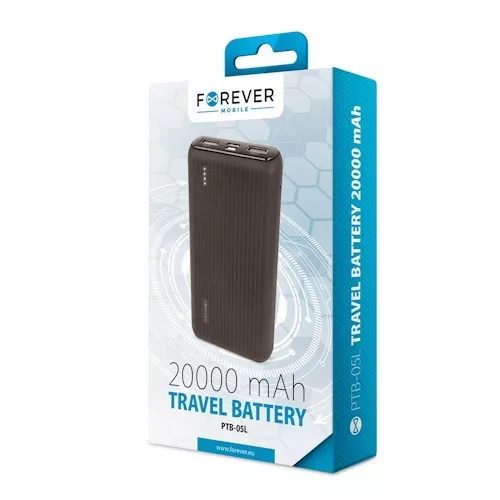 Forever PTB-05L power bank 2x USB foglalattal 20000mAh fekete (max 2,4A) 12W