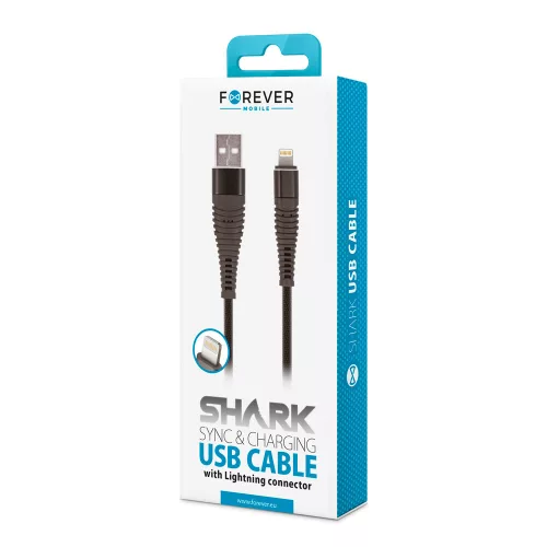 Forever Shark Apple USB - Lightning (8Pin) fekete adatkábel 2A 1m