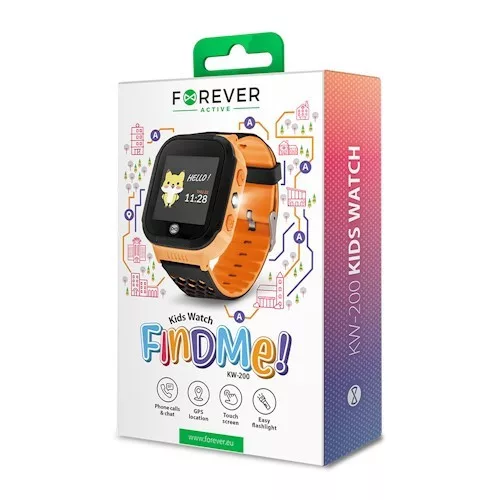 Forever KW-200 gyerek Bluetoothos okosóra GPS nyomonkövetéssel, SOS segélyhívással narancssárga