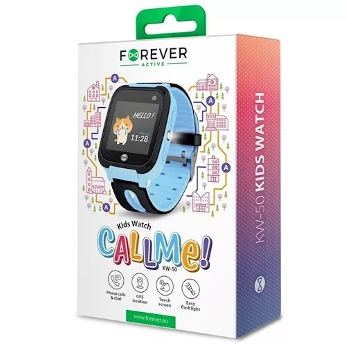 Forever KW-50 gyerek Bluetoothos okosóra LBS nyomonkövetéssel, SOS segélyhívással kék