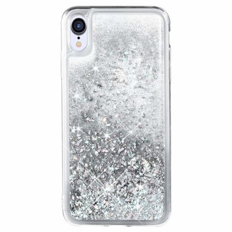 Liquid Glitter - Apple iPhone XR (6.1) ezüst szilikon tok