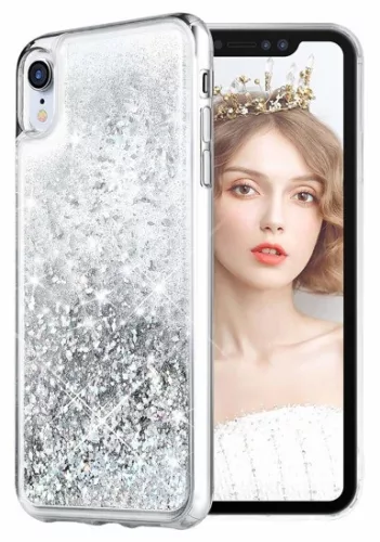 Liquid Glitter - Apple iPhone XR (6.1) ezüst szilikon tok