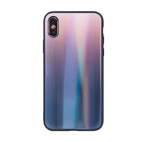   Rainbow szilikon tok üveg hátlappal - Apple iPhone X / XS barna - fekete
