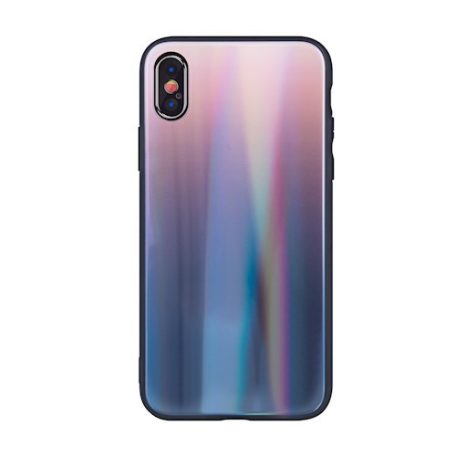 Rainbow szilikon tok üveg hátlappal - Apple iPhone X / XS barna - fekete