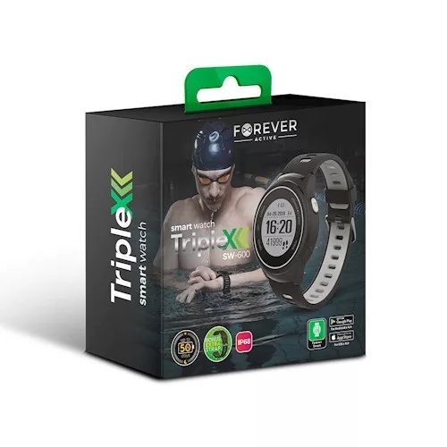 Forever GPS SW-600 okosóra Bluetooth 5.0 lépésszámlálóval, pulzusmérővel, fekete