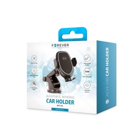 Forever ACH-100 univerzális automata gravity autós tartó vezeték nélküli töltéssel (9V 1.1A) 10W szellőzőre és szélvédőre 5,5" - 9,3"
