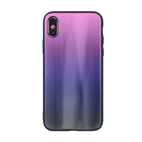 Rainbow szilikon tok üveg hátlappal - Samsung A202F Galaxy A20e (2019) pink - fekete