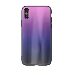   Rainbow szilikon tok üveg hátlappal - Huawei Y7 (2019) pink - fekete