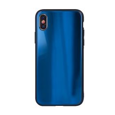   Rainbow szilikon tok üveg hátlappal - Huawei Y7 (2019) kék