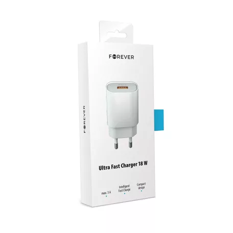Forever TC-01 QC3.0 hálózati gyorstöltőfej USB csatlakozóval 3A fehér (18W)