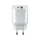 Forever QC3.0 hálózati gyorstöltőfej USB és Type-C csatlakozóval 4A fehér (20W)