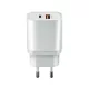 Forever QC3.0 hálózati gyorstöltőfej USB és Type-C csatlakozóval 4A fehér (20W)