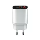 Forever Core PD QC hálózati töltőfej 1x USB és 1x Type-C foglalattal, kijelzővel fehér 20W