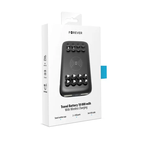 Forever power bank vezeték nélküli QI töltéssel 1x USB foglalattal 10000mAh fekete (1A) 5W