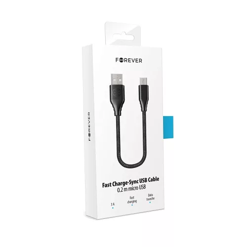 Forever USB - micro USB fekete adatkábel 0.2m 3A