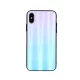 Rainbow szilikon tok üveg hátlappal - Apple iPhone XR (6.1) világoskék - pink