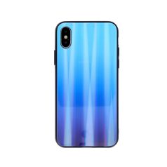   Rainbow szilikon tok üveg hátlappal - Apple iPhone XR (6.1) világoskék