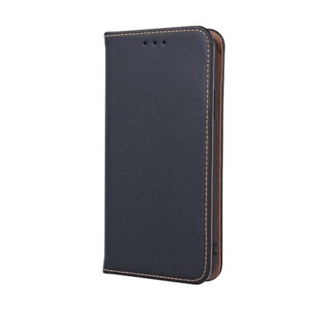 Genuine Leather Apple iPhone 12 Pro Max 2020 (6.7) oldalra nyíló mágneses bőrhatású könyv tok szilikon belsővel fekete