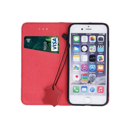 Genuine Leather Apple iPhone 12 Pro Max 2020 (6.7) oldalra nyíló mágneses bőrhatású könyv tok szilikon belsővel piros