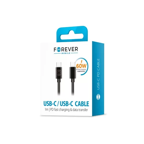 Forever Type-C - Type-C fekete adatkábel 3A 1m