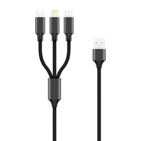   Forever 3in1 USB - Lightning (8Pin) - Type-C - micro USB fekete adatkábel 2A 1m