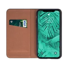   Genuine Leather Apple iPhone 13 (6.1) oldalra nyíló mágneses bőrhatású könyv tok szilikon belsővel fekete