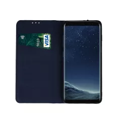   Genuine Leather Apple iPhone 13 (6.1) oldalra nyíló mágneses bőrhatású könyv tok szilikon belsővel kék