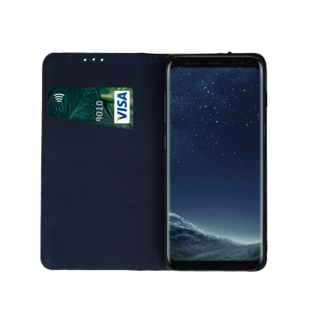 Genuine Leather Apple iPhone 13 (6.1) oldalra nyíló mágneses bőrhatású könyv tok szilikon belsővel kék