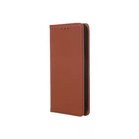   Genuine Leather Apple iPhone 13 Mini (5.4) oldalra nyíló mágneses  bőrhatású könyv tok szilikon belsővel barna