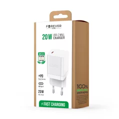   Forever Core Smart PD hálózati töltőfej 1x Type-C foglalattal fehér 20W