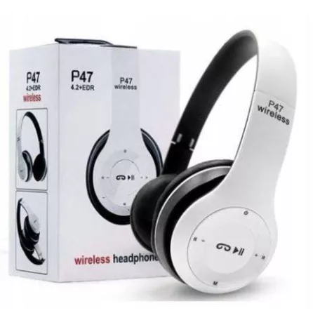 Foldable P47 fehér - fekete sztereó összecsukható fejhallgató EDR technologiával, beepitett mikrofonnal, FM rádió, MicroSD foglalattal, Bluetooth 4.2