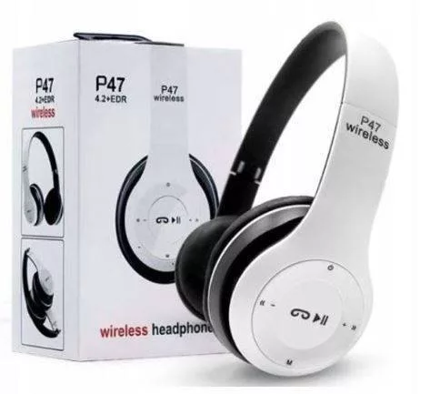 Foldable P47 fehér - fekete sztereó összecsukható fejhallgató EDR technologiával, beepitett mikrofonnal, FM rádió, MicroSD foglalattal, Bluetooth 4.2
